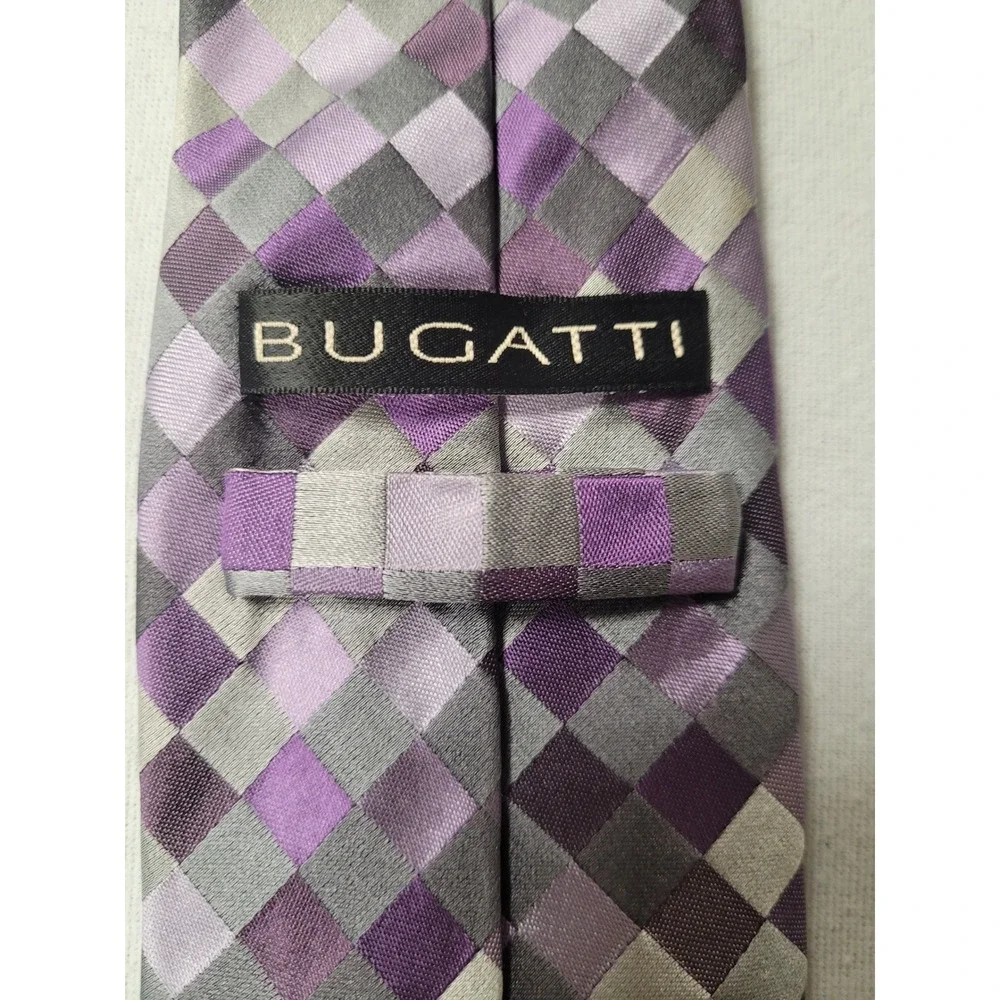 BUGATTI 2pc Necktie Lot Purple Gray Striped Plaid‎ Business Career 15$ ea 2/25$